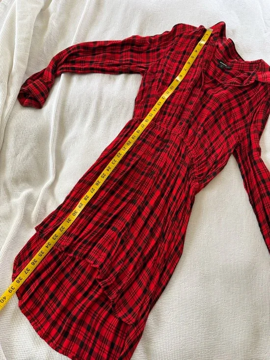 Express Red and Black Plaid Long Sleeve Dress - Picture 10 of 10
